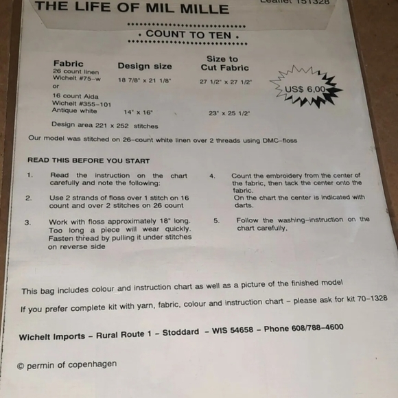 Permin of Copenhagen Count to Ten 151328 Sampler Cross Stitch Pattern - Picture 4 of 4